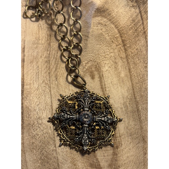 ART Vintage Designer Signed Chunky‎ Medallion Pendant Chain Necklace 60s/70s - Picture 2 of 6